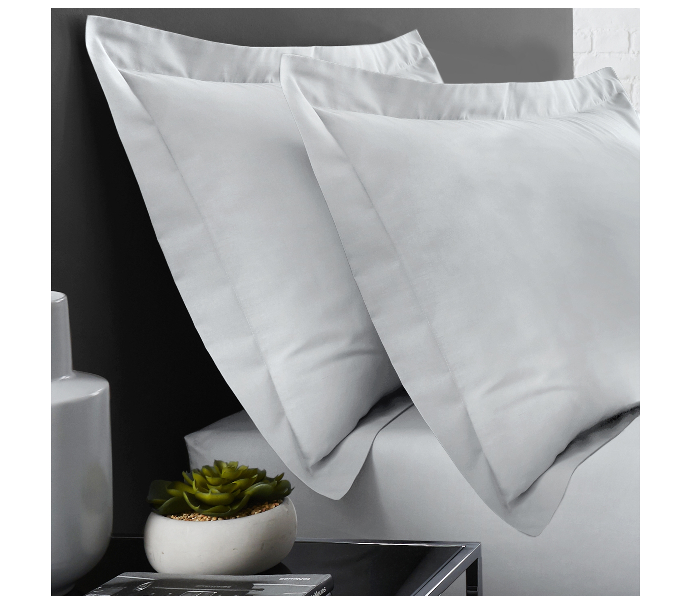 Serene Plain Dye Silver Oxford Pillowcase (Twin Pack) J