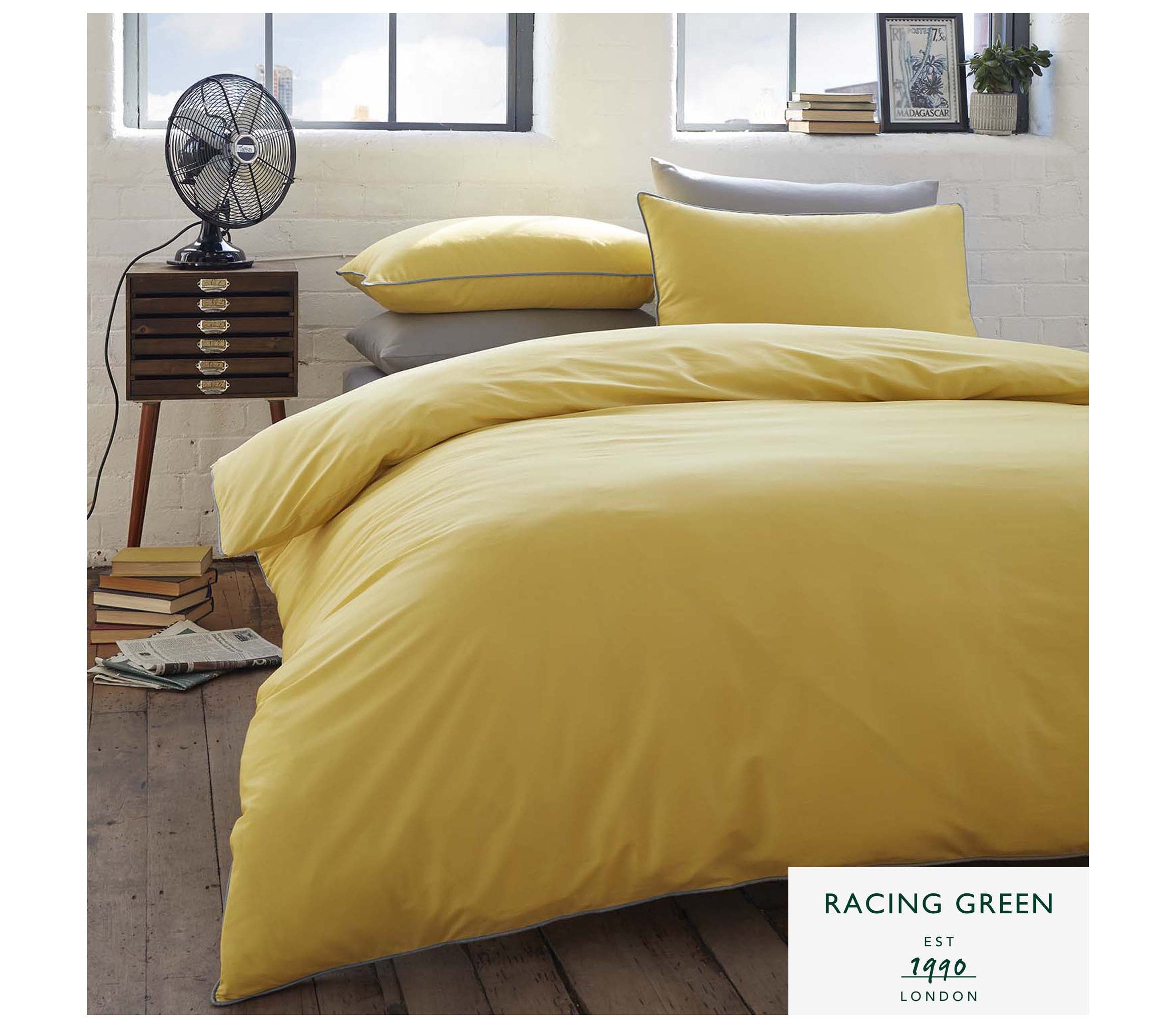 Ochre 100% Cotton Racing Green 200TC Piped Duvet Cover Set Double 