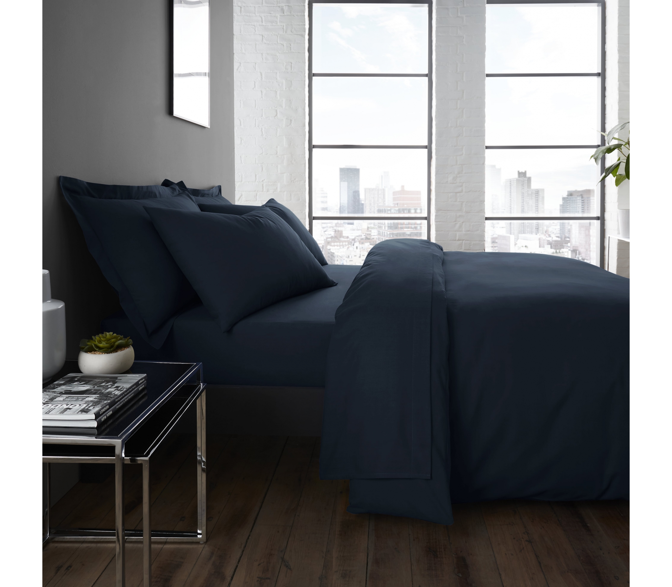 Serene Plain Dye Navy Duvet Cover Set J Rosenthal & Son