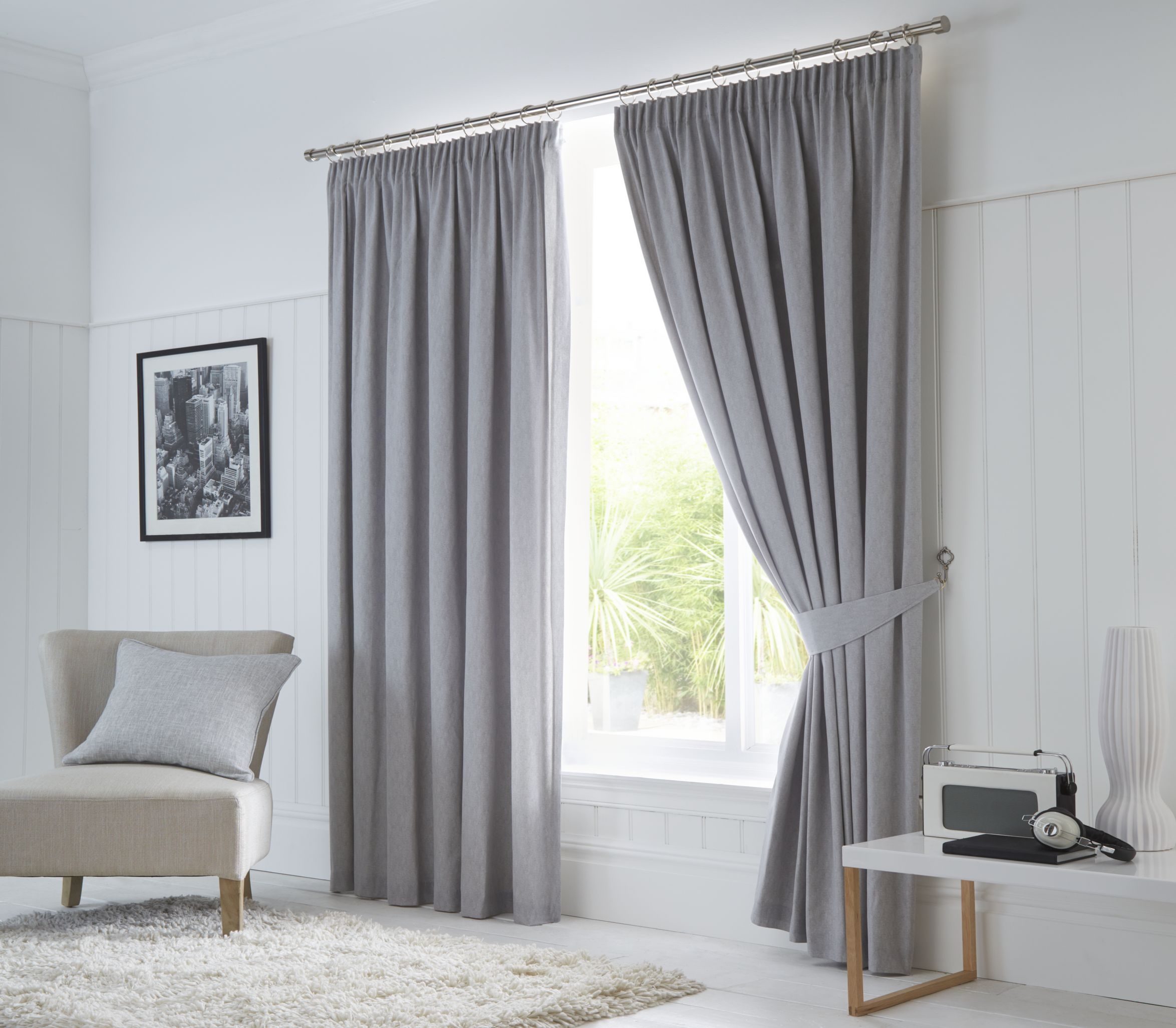 Fusion - Dijon - Silver Blackout Pencil Pleat Curtains | J Rosenthal & Son