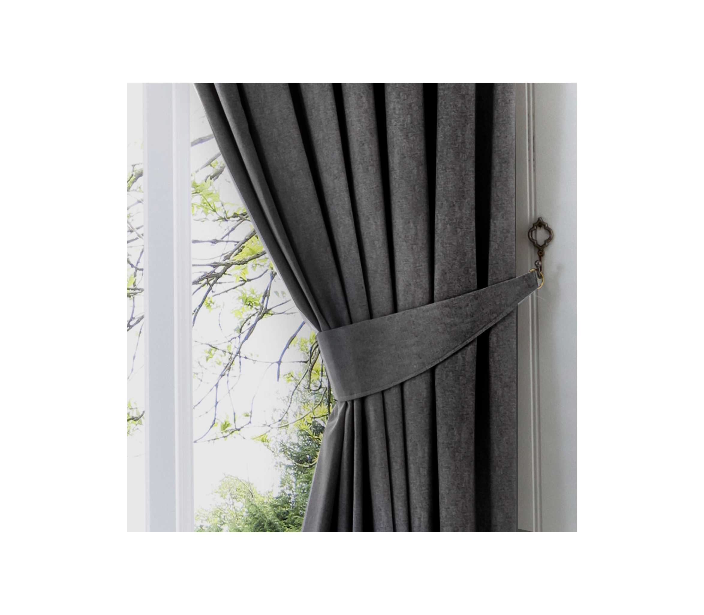 Fusion Dijon Charcoal Grey Curtain Tiebacks J Rosenthal & Son