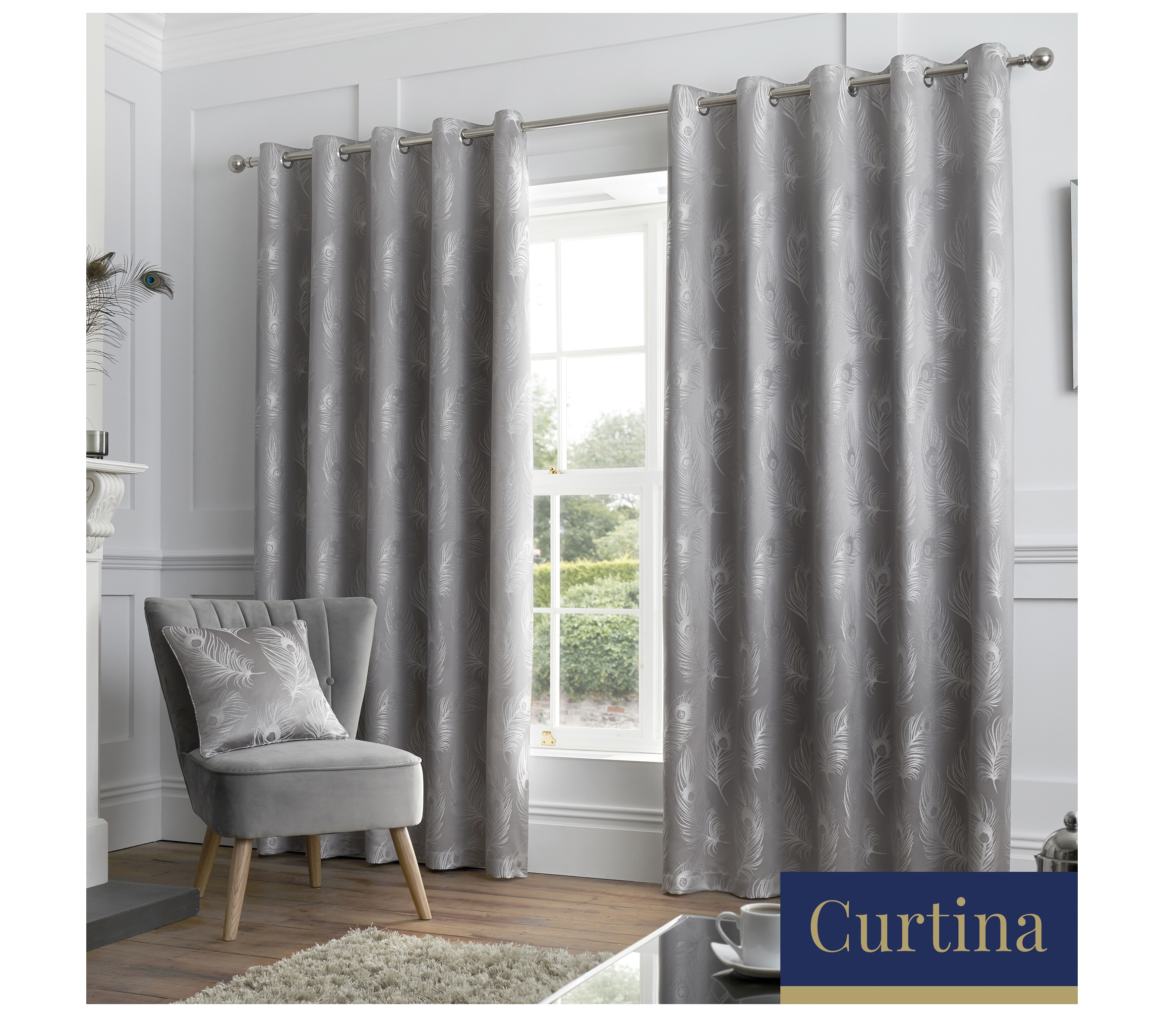 Curtina Feather Jacquard Eyelet Lined Curtains 