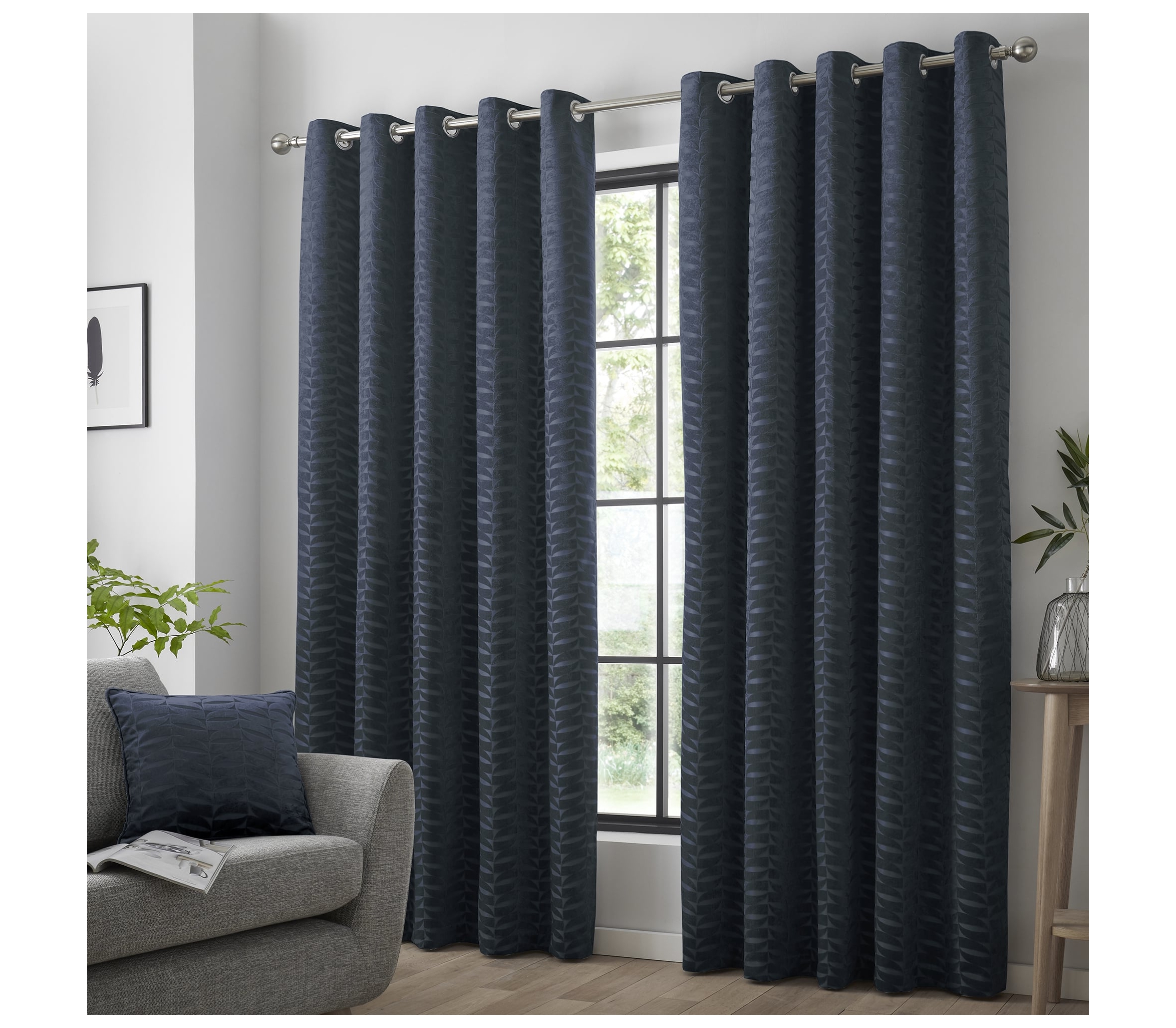 Curtina Kendal Navy Eyelet Curtains J Rosenthal & Son