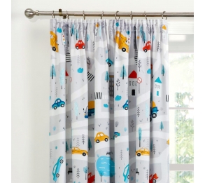 Little Transport - Grey Pencil Pleat Curtains