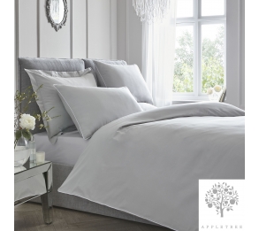 Plain Dye Duvet Cover Set - Silver with White Piping