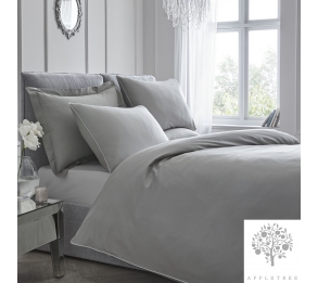 Plain Dye Duvet Cover Set - Slate with Silver Piping