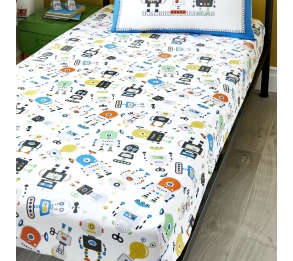 Robots - Blue Fitted Sheet