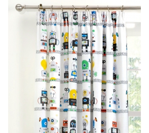 Robots - Blue Pencil Pleat Curtains