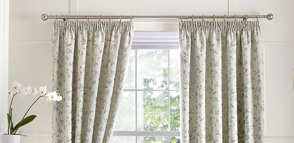 Bird Trail - Duck Egg Pencil Pleat Curtains