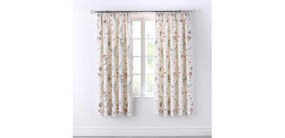 Spring Glade - Coral Pencil Pleat Curtains