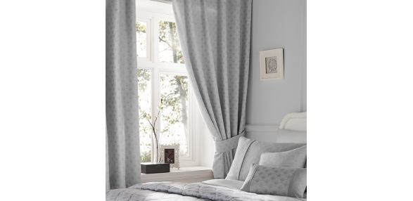 Nouveau Fan Silver - Lined Pencil Curtains with Tie-backs