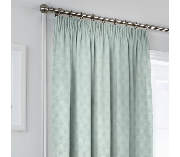Nouveau Fan Duck Egg - Lined Pencil Curtains with Tie-backs