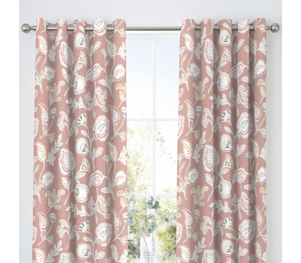 Samana - Coral Pencil Pleat Curtains