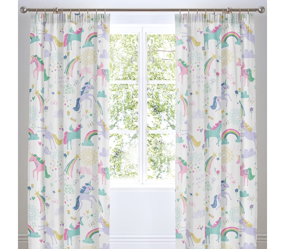Rainbow Unicorn Multicolour Lined Pencil Pleat Curtains