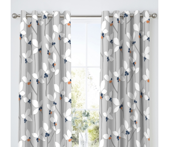 Malmo Floral - Blue Eyelet Curtains
