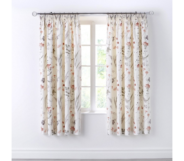 Spring Glade - Coral Pencil Pleat Curtains