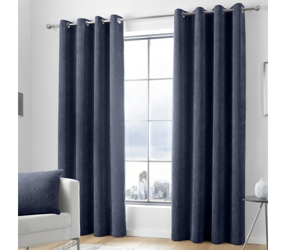 Kilbride Cord - Navy Eyelet Curtains