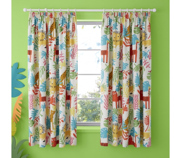 Tiger Tropics - Pair of Pencil Pleat Curtains