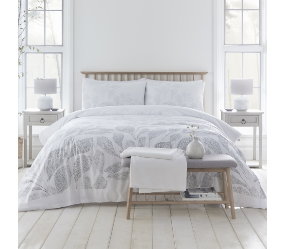 Textured Leaf - Duvet Set - Silver