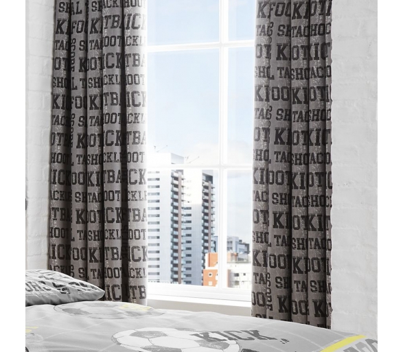 Football Grey Lined Pencil Pleat Curtains
