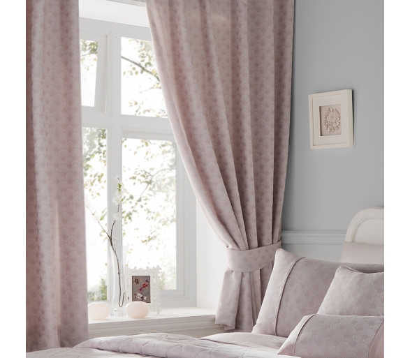 Nouveau Fan Blush - Lined Pencil Curtains with Tie-backs