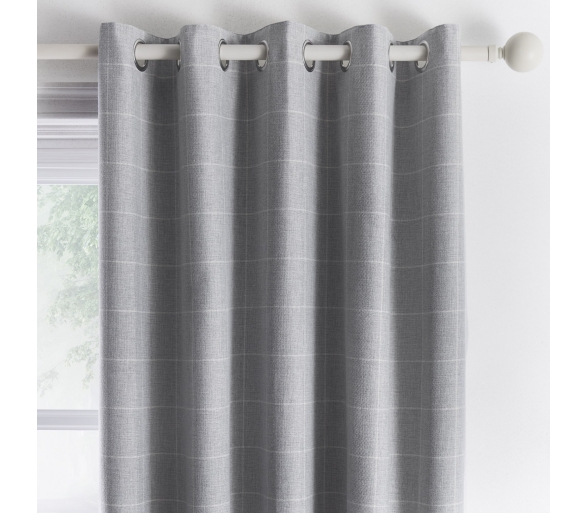 Windsor Check - Silver Eyelet Curtains