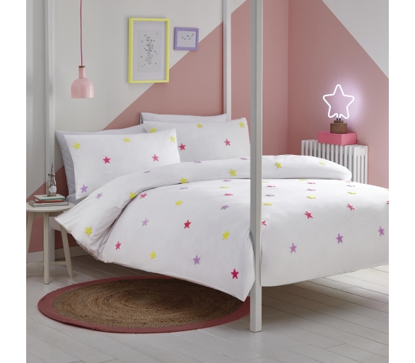 Tufted Star - White with Rainbow Stars