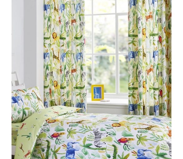 Jungle Multicolour Lined Pencil Pleat Curtains