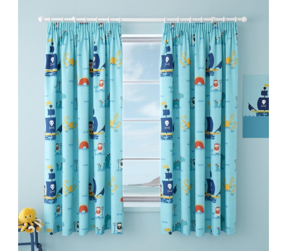 Sea Monsters - Pair of Pencil Pleat Curtains