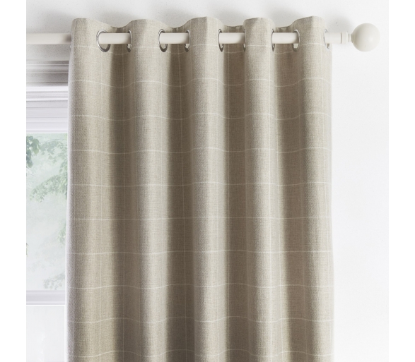 Windsor Check - Natural Eyelet Curtains