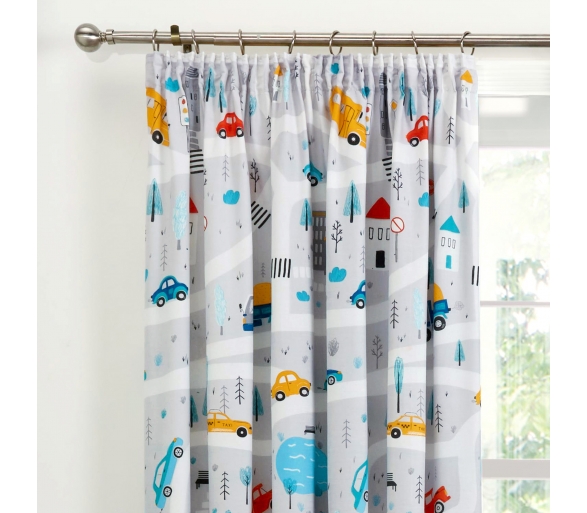 Little Transport - Grey Pencil Pleat Curtains