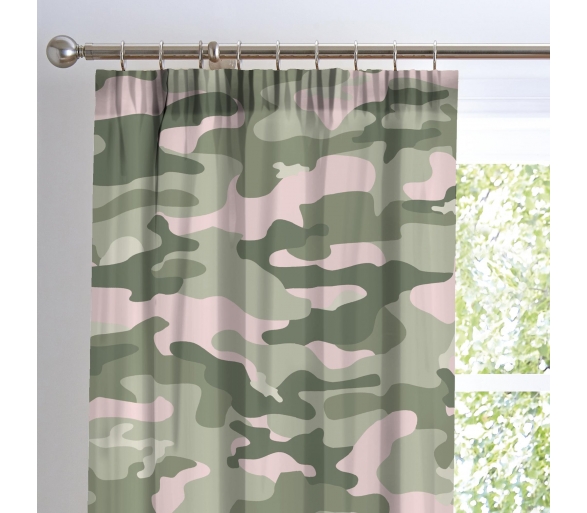 Camouflage - Pink Pencil Pleat Curtains