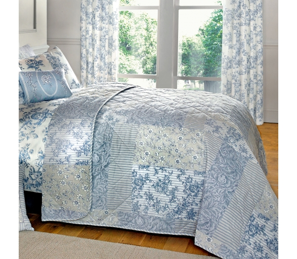 Malton Blue Reversible Bedspread