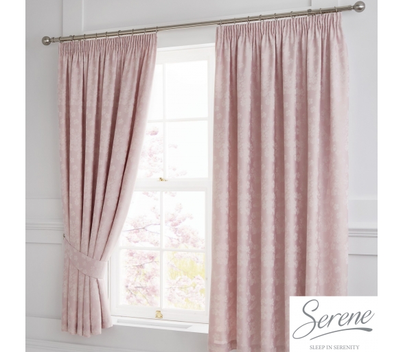 Blossom Blush Lined Pencil Curtains with Tie-backs
