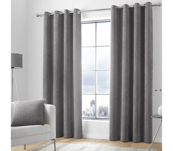 Kilbride Cord - Charcoal Eyelet Curtains
