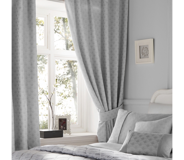 Nouveau Fan Silver - Lined Pencil Curtains with Tie-backs