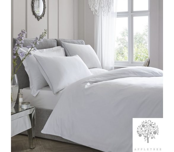 Plain Dye Duvet Cover Set - White with Silver Piping
