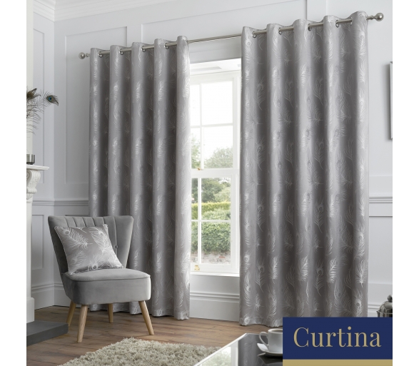 Feather - Silver Eyelet Curtains