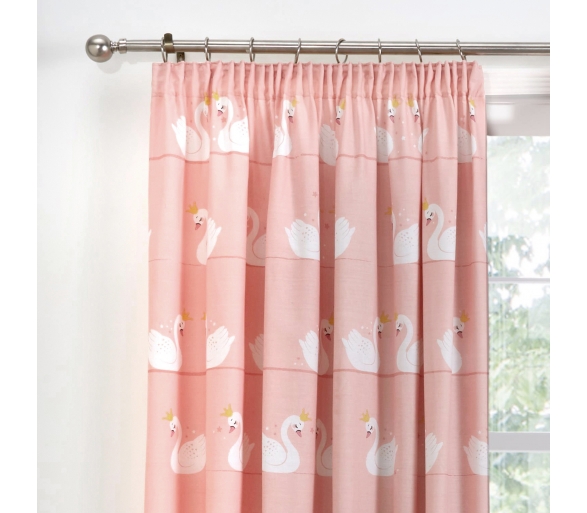 Swan - Coral Pencil Pleat Curtains