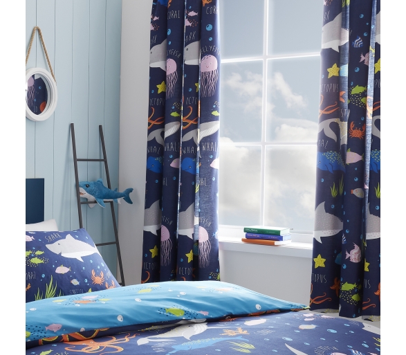 Sea Life Multicolour Lined Pencil Pleat Curtains