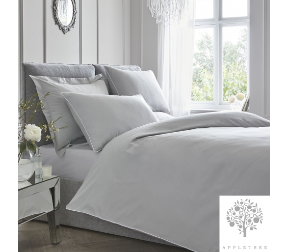 Plain Dye Duvet Cover Set - Silver with White Piping