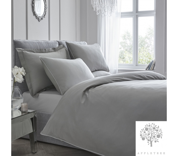 Plain Dye Duvet Cover Set - Slate with Silver Piping