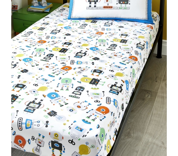 Robots - Blue Fitted Sheet
