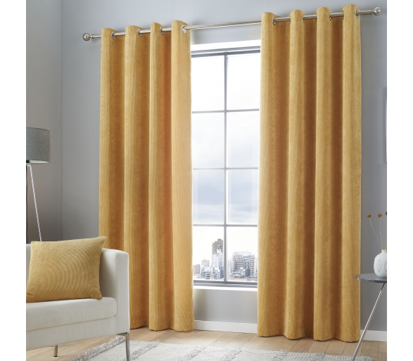 Kilbride Cord - Ochre Eyelet Curtains