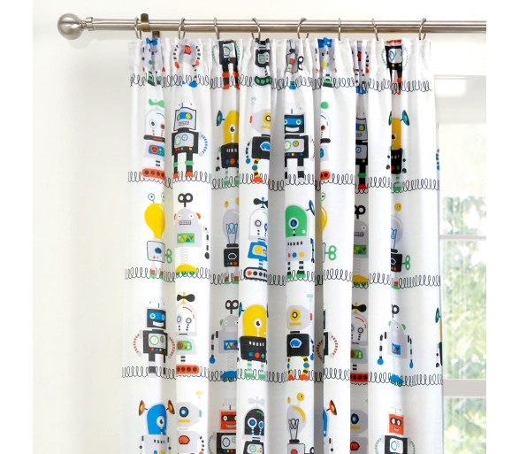 Robots - Blue Pencil Pleat Curtains