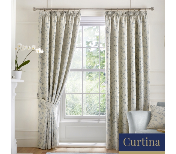 Bird Trail - Duck Egg Pencil Pleat Curtains