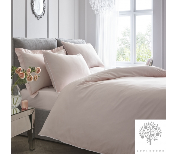 Plain Dye Duvet Cover Set - Blush with White Piping
