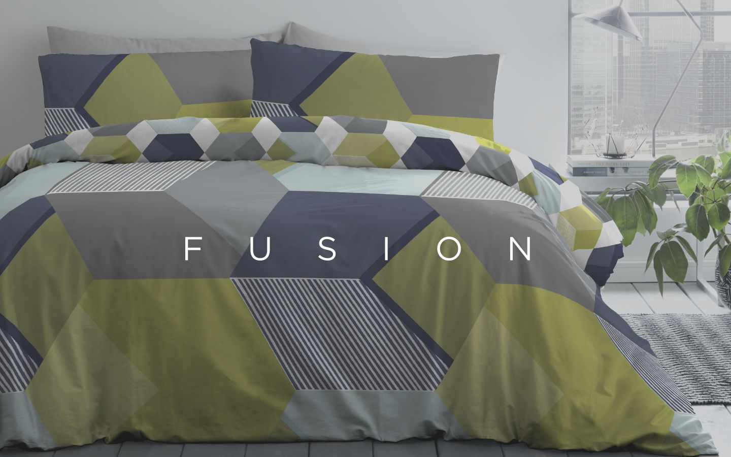 Fusion Tropical Palm Leaf Reversible Duvet Cover Bedding Set Orange Copper Grey